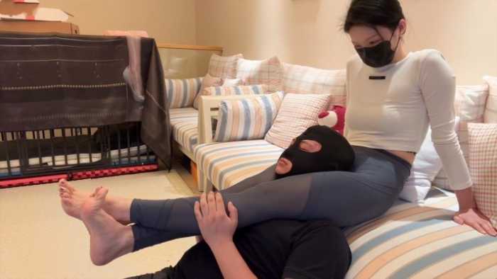 蓝色瑜伽裤绞晕黑衣壮汉 ACYC-5127